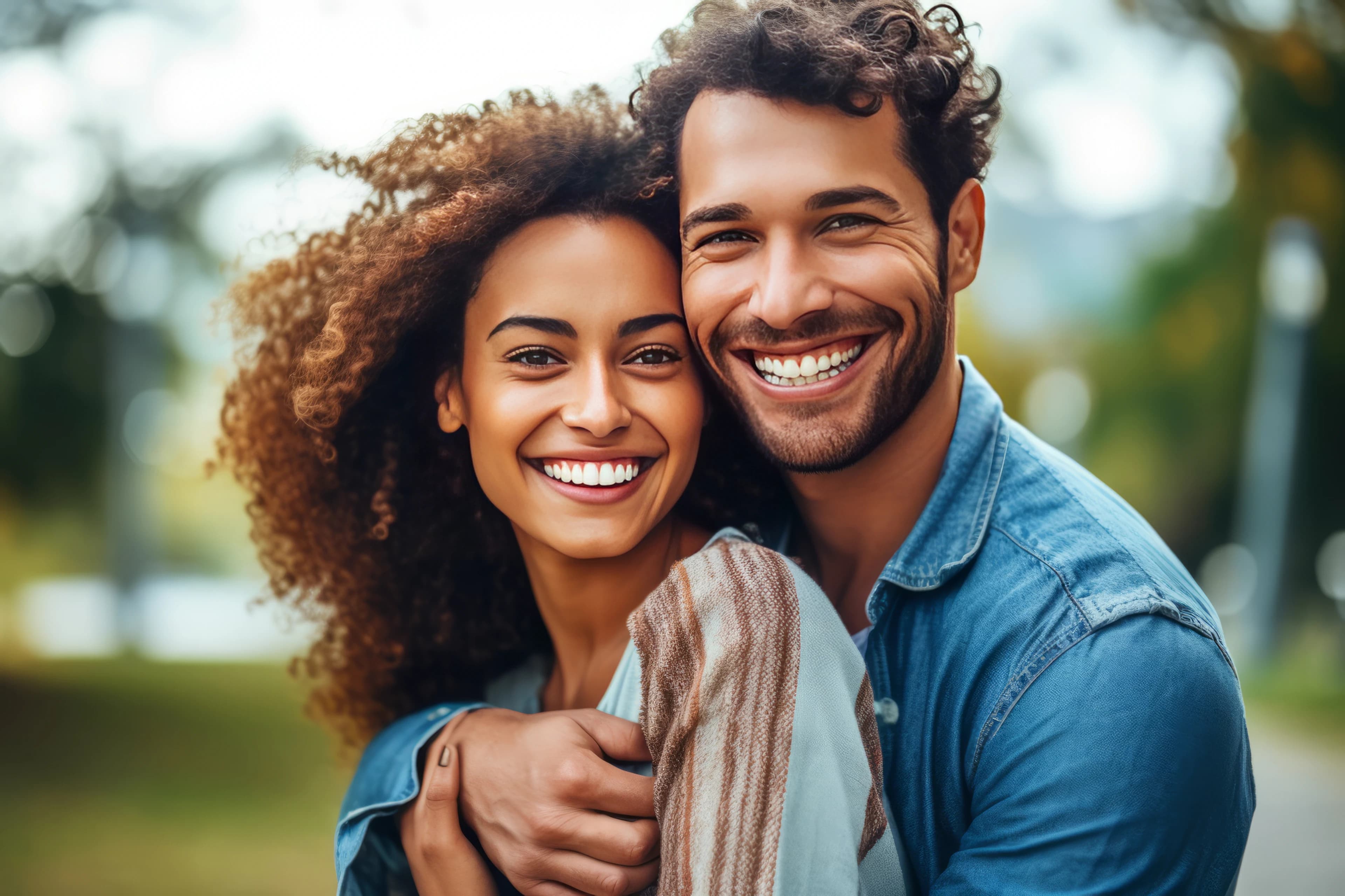 Confident couple with bright smiles