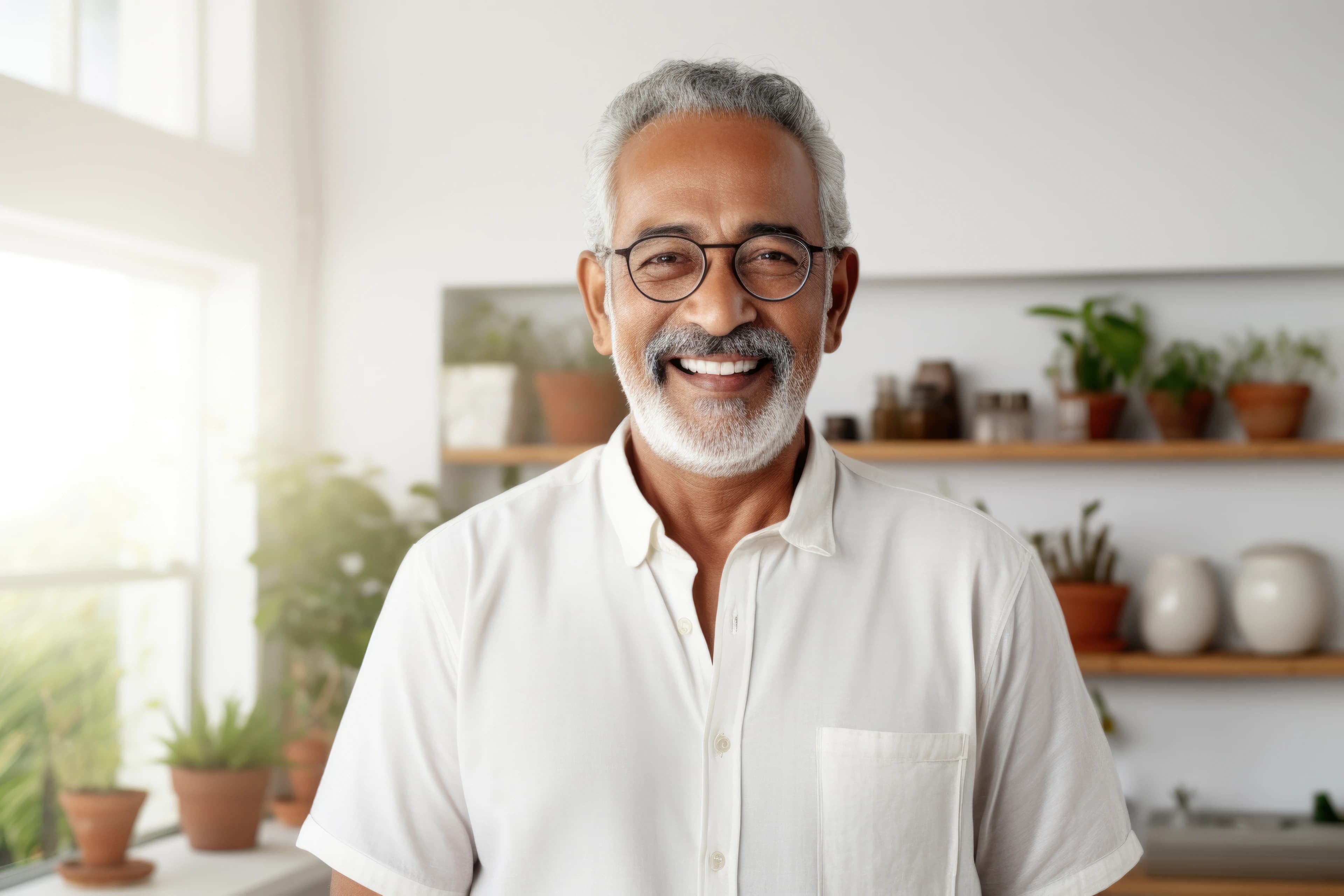 Confident senior man with restored smile