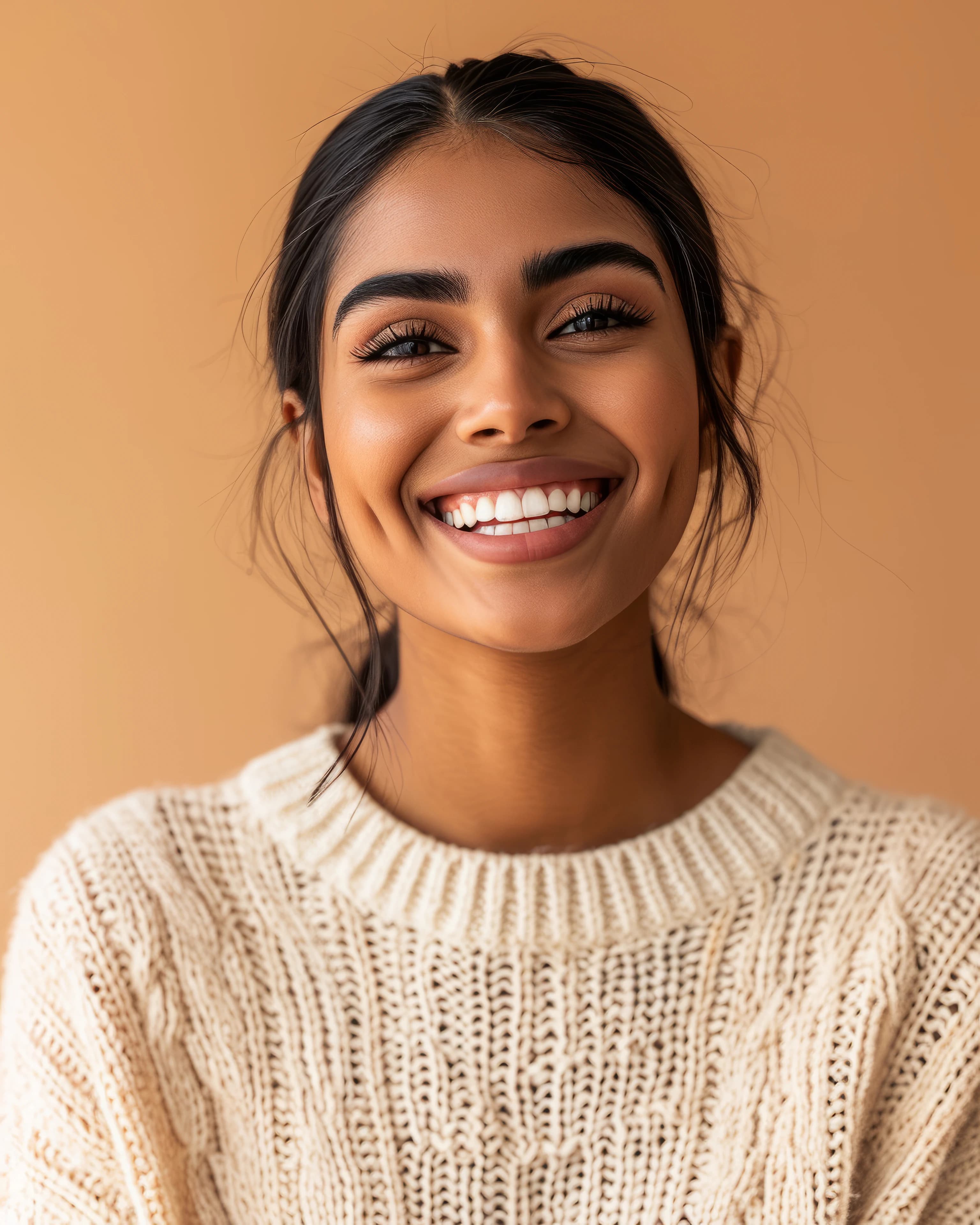Confident woman with straight invisible aligners